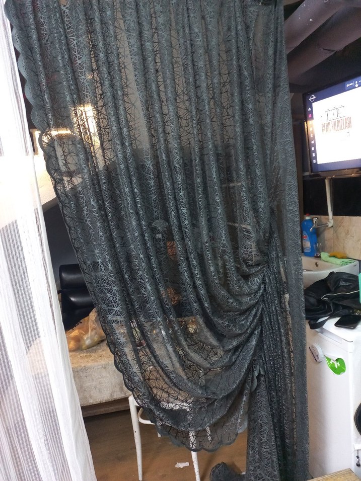 Gri Gotik Desenli fon perde tek kanat - Görsel 2