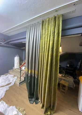 Gri ve Sarı Batik Desenli Modern Perde iki kanat fiyatidir - Görsel 4