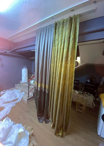 Gri ve Sarı Batik Desenli Modern Perde iki kanat fiyatidir - Görsel 2