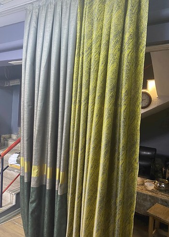 Gri ve Sarı Batik Desenli Modern Perde iki kanat fiyatidir - Görsel 3