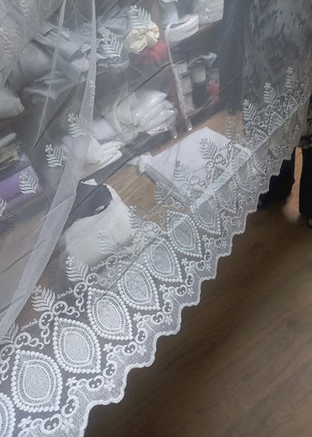 Nakışlı Beyaz Gri Tül Perde - Görsel 4