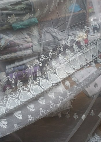 Nakışlı Beyaz Gri Tül Perde - Görsel 2