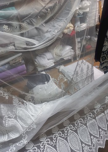 Nakışlı Beyaz Gri Tül Perde - Görsel 5