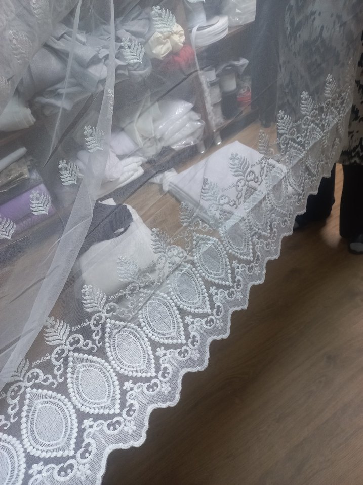 Nakışlı Beyaz Gri Tül Perde - Görsel 4