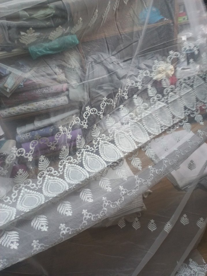 Nakışlı Beyaz Gri Tül Perde - Görsel 2