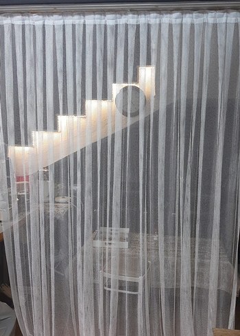 Gri Beyaz Çizgili Modern file tül perde - Görsel 2