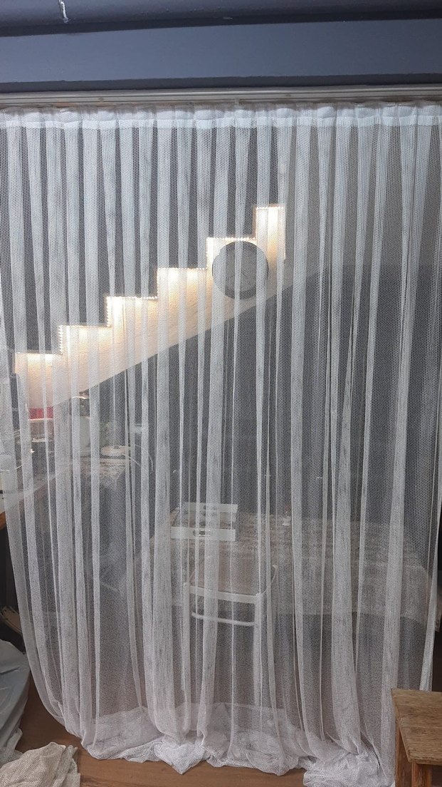 Gri Beyaz Çizgili Modern file tül perde - Görsel 2