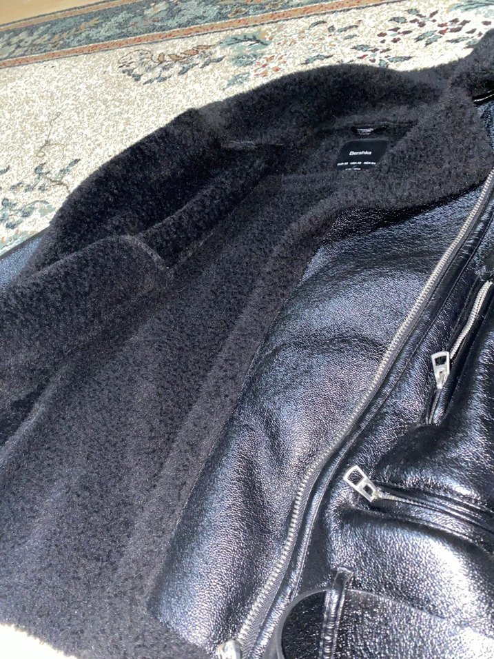 Siyah Kürklü Deri Biker Ceket - Görsel 4