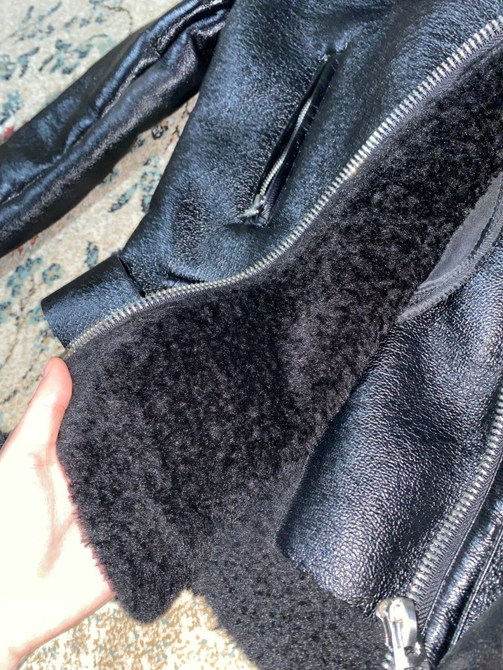 Siyah Kürklü Deri Biker Ceket - Görsel 3