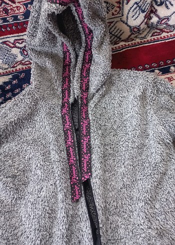 Nakışlı Kapüşonlu Gri kiz çocuk ceket - Görsel 2