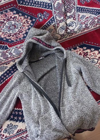 Nakışlı Kapüşonlu Gri kiz çocuk ceket - Görsel 5