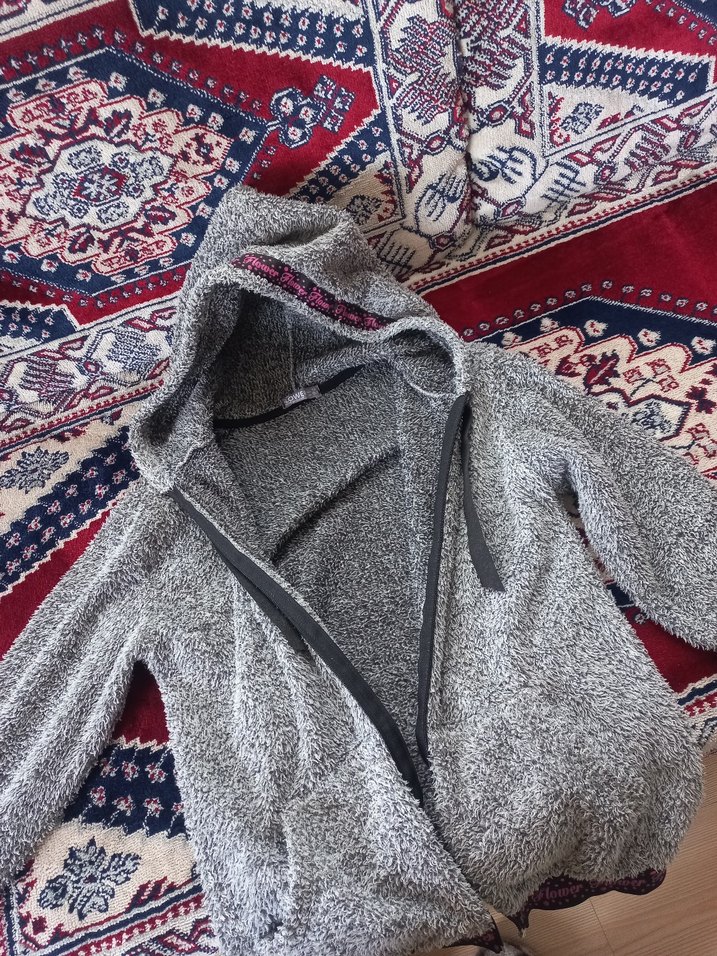 Nakışlı Kapüşonlu Gri kiz çocuk ceket - Görsel 5