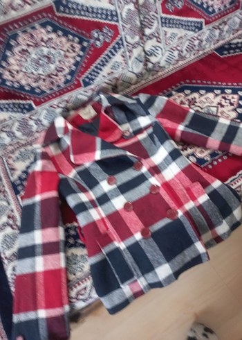 Bordo Ekose Düğmeli Yün Kadın Kaban - Görsel 4