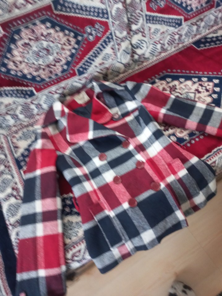 Bordo Ekose Düğmeli Yün Kadın Kaban - Görsel 4