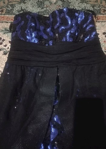 Siyah Drapeli Straplez Uzun Abiye Elbise - Görsel 6