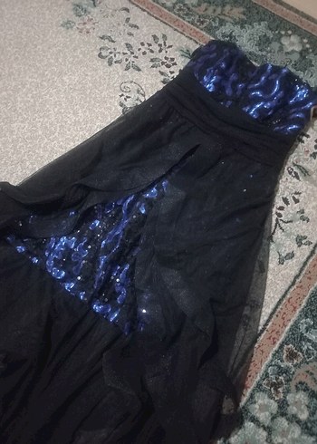 Siyah Drapeli Straplez Uzun Abiye Elbise - Görsel 7