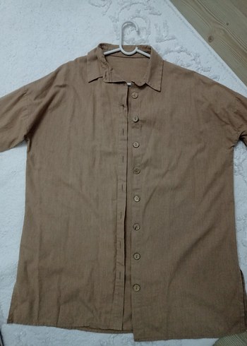 Bej Keten Kadın Gömlek - Görsel 4