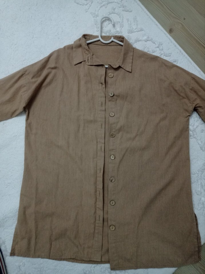 Bej Keten Kadın Gömlek - Görsel 4