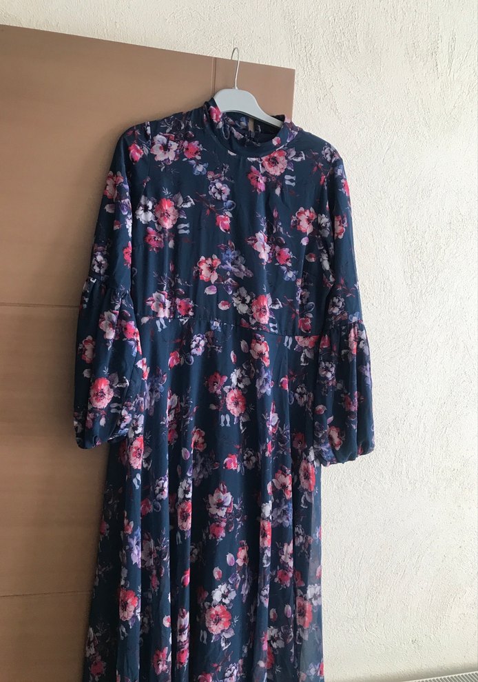 Drapeli Uzun Kollu Keten Kadın Elbise - Görsel 4