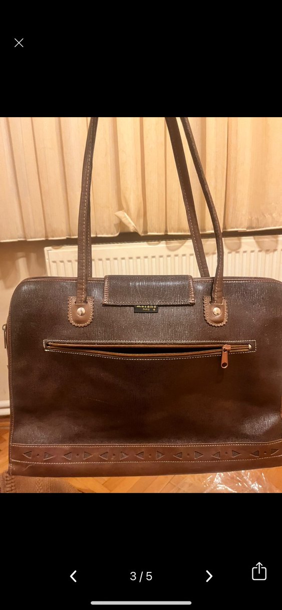 Vintage Katana Paris Kahverengi Hakiki Deri Çanta - Görsel 3