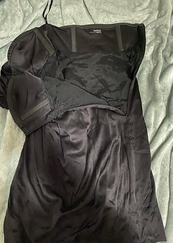 Network Siyah Straplez Saten Mini Elbise - Görsel 2