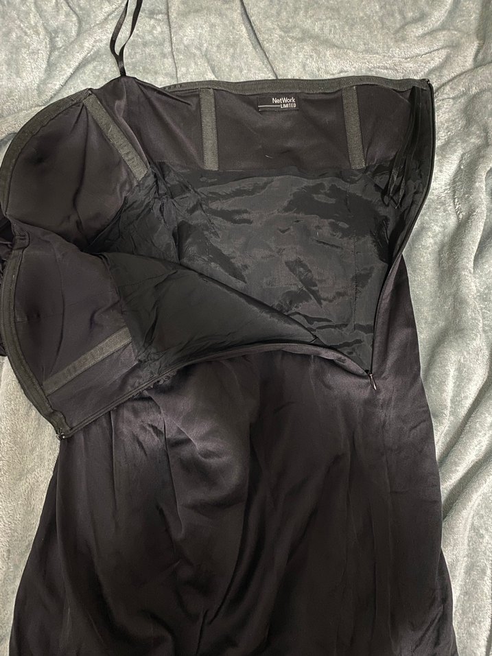 Network Siyah Straplez Saten Mini Elbise - Görsel 3