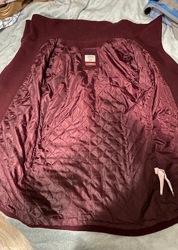 Bershka Bordo-Mürdüm Yünlü Kaban - Görsel 7