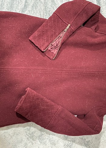 Bershka Bordo-Mürdüm Yünlü Kaban - Görsel 6