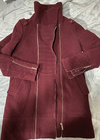 Bershka Bordo-Mürdüm Yünlü Kaban - Görsel 2