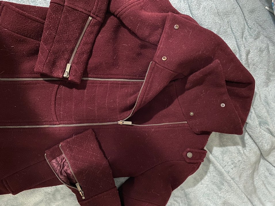 Bershka Bordo-Mürdüm Yünlü Kaban - Görsel 4