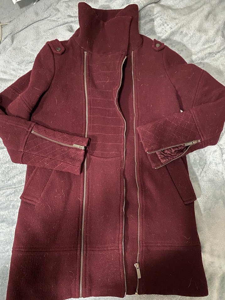 Bershka Bordo-Mürdüm Yünlü Kaban - Görsel 2