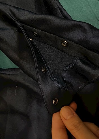 Mango Lacivert Saten Drapeli Bluz - Görsel 6