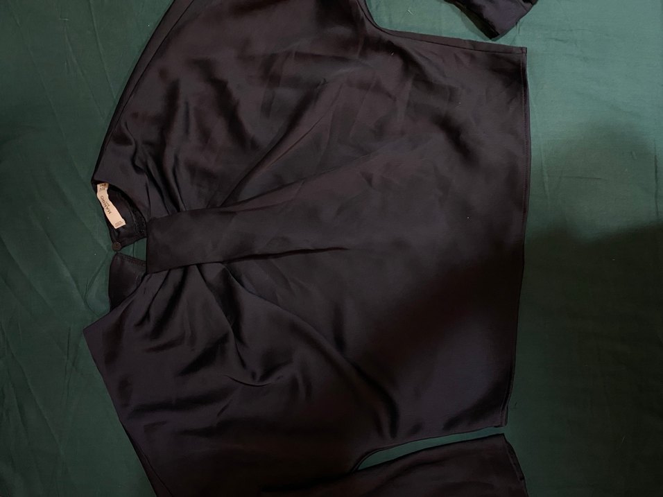 Mango Lacivert Saten Drapeli Bluz - Görsel 2