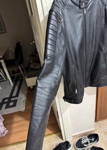 Mango Siyah Deri Erkek Biker Ceket Mango