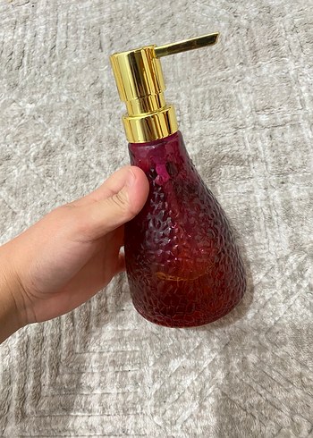 Altın Kapaklı Kırmızı Cam Sıvı Sabunluk - Görsel 3