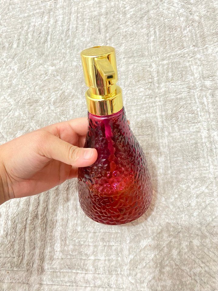 Altın Kapaklı Kırmızı Cam Sıvı Sabunluk - Görsel 2