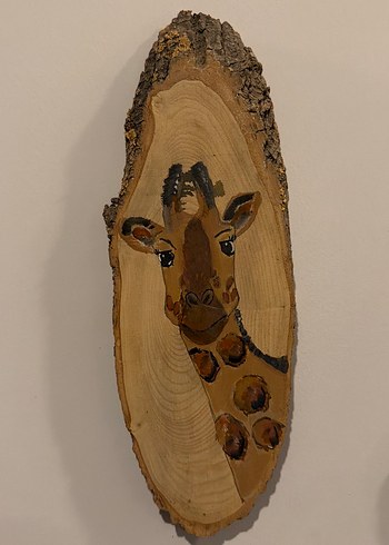 Ahşap Dilim Üzerinde Zürafa Figürü - Görsel 2
