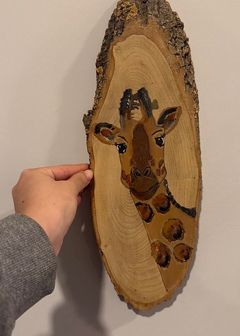 Ahşap Dilim Üzerinde Zürafa Figürü - Görsel 3