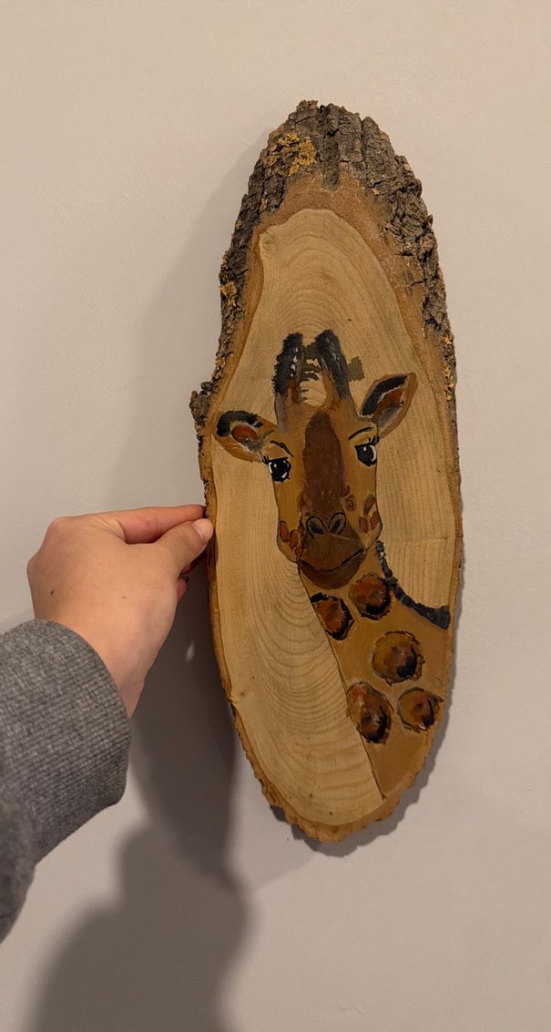 Ahşap Dilim Üzerinde Zürafa Figürü - Görsel 3