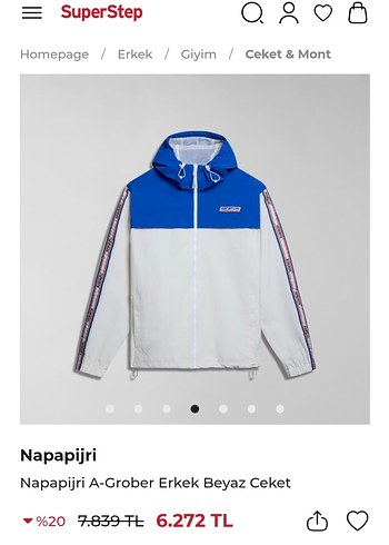 Napapijri Erkek Beyaz Mavi Fermuarlı Rüzgarlık - Görsel 2