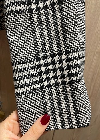 Düğmeli Gri Kareli Midi Kadın Ceket - Görsel 3