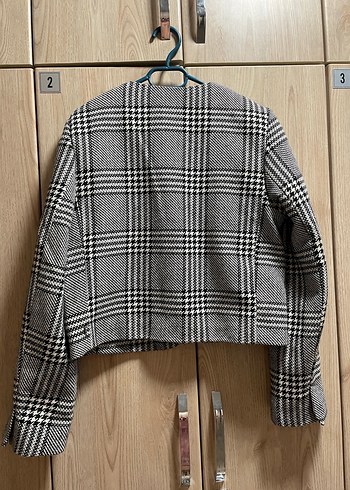 Düğmeli Gri Kareli Midi Kadın Ceket - Görsel 4