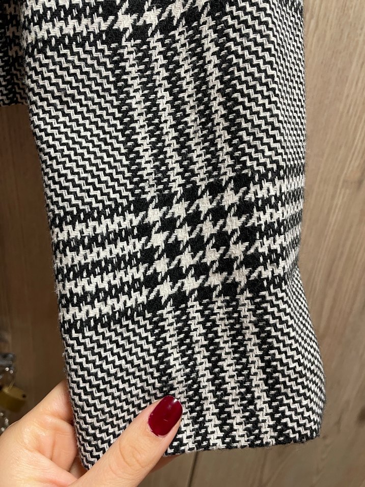 Düğmeli Gri Kareli Midi Kadın Ceket - Görsel 3