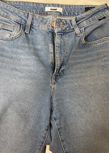 Düğmeli Gri Mavi Kadın Denim Jean - Görsel 5