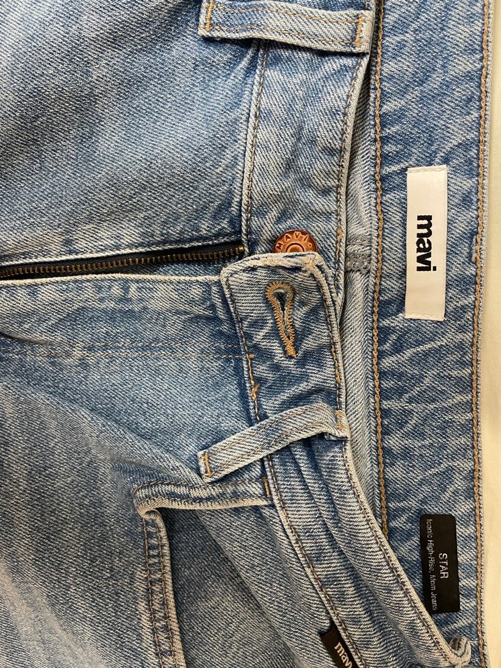 Düğmeli Gri Mavi Kadın Denim Jean - Görsel 4