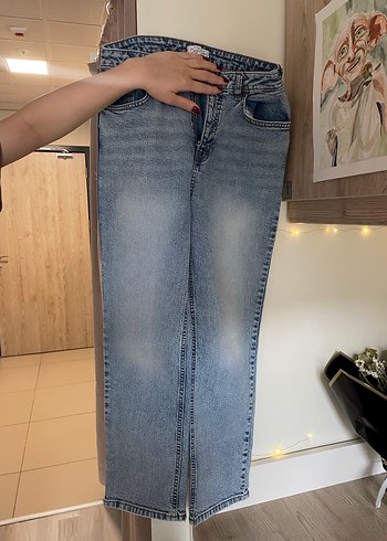 Gri Mavi Kadın Midi Boy Kot Pantolon - Görsel 3