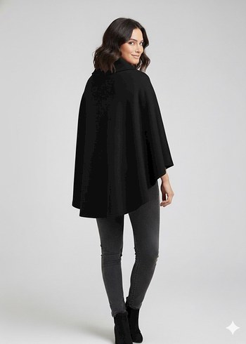 hoodraze / Nakışlı Siyah Kadın Panço çiçek detaylı - Görsel 3