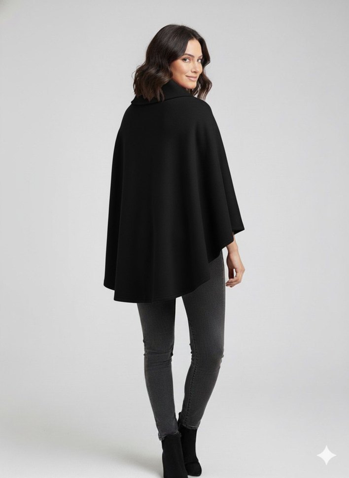 hoodraze / Nakışlı Siyah Kadın Panço çiçek detaylı - Görsel 3