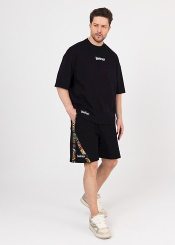 hoodraze/Erkek Siyah çapraz garni şort - Görsel 6