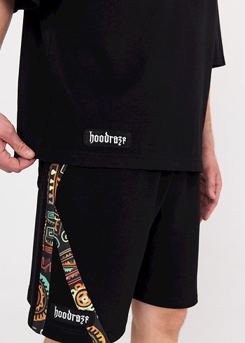 hoodraze/Erkek Siyah çapraz garni şort - Görsel 3